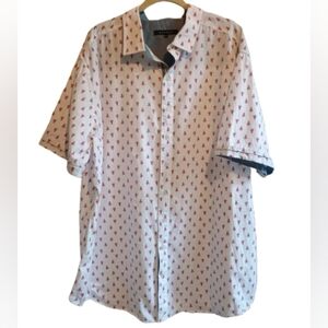 Synergy Men's 2XLT Pineapple Print Short‎ Sleeve Button Down Shirt White Pink...